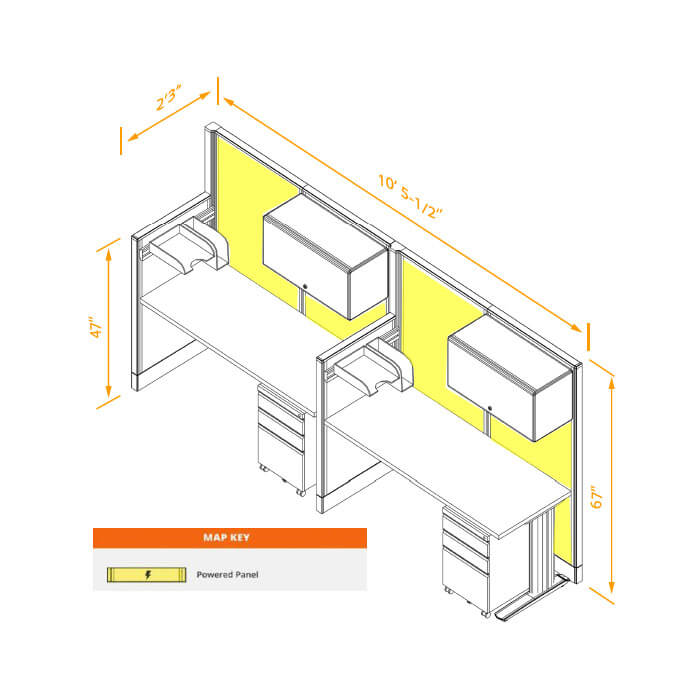 Straight workstation 2pack inline powered with storage dimensions