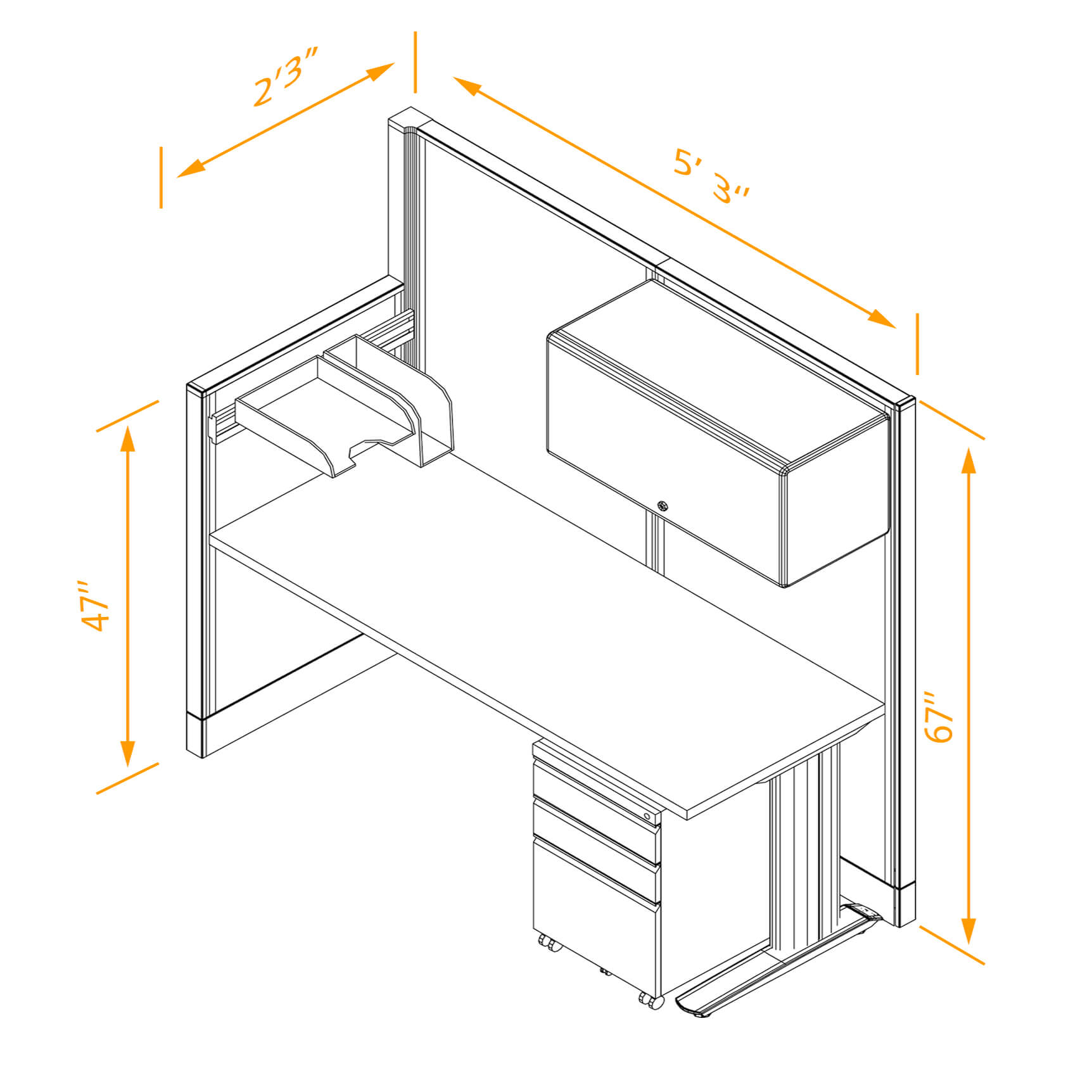 Straight workstation non powered with storage dimensions