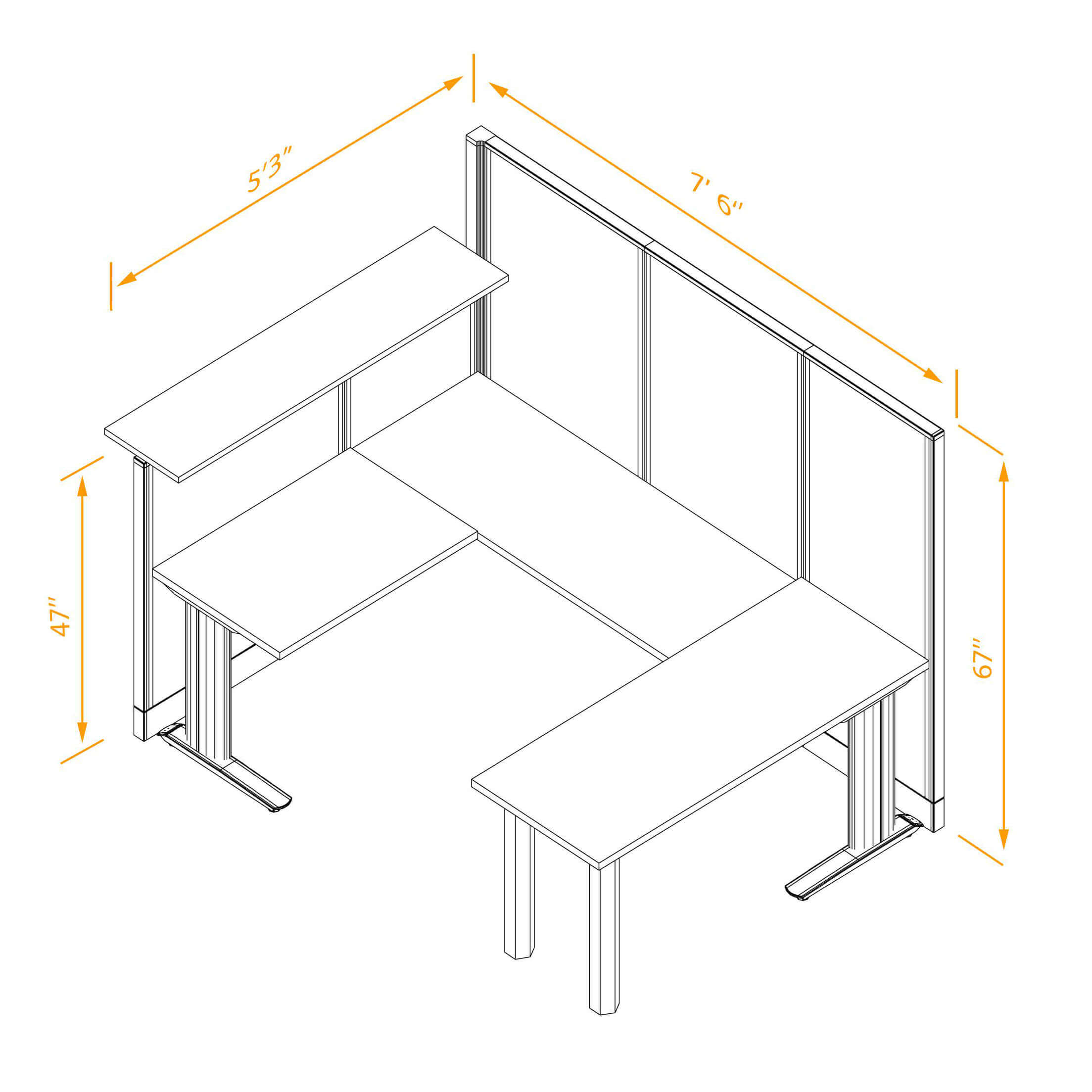 U shaped workstation non powered with transaction top dimensions