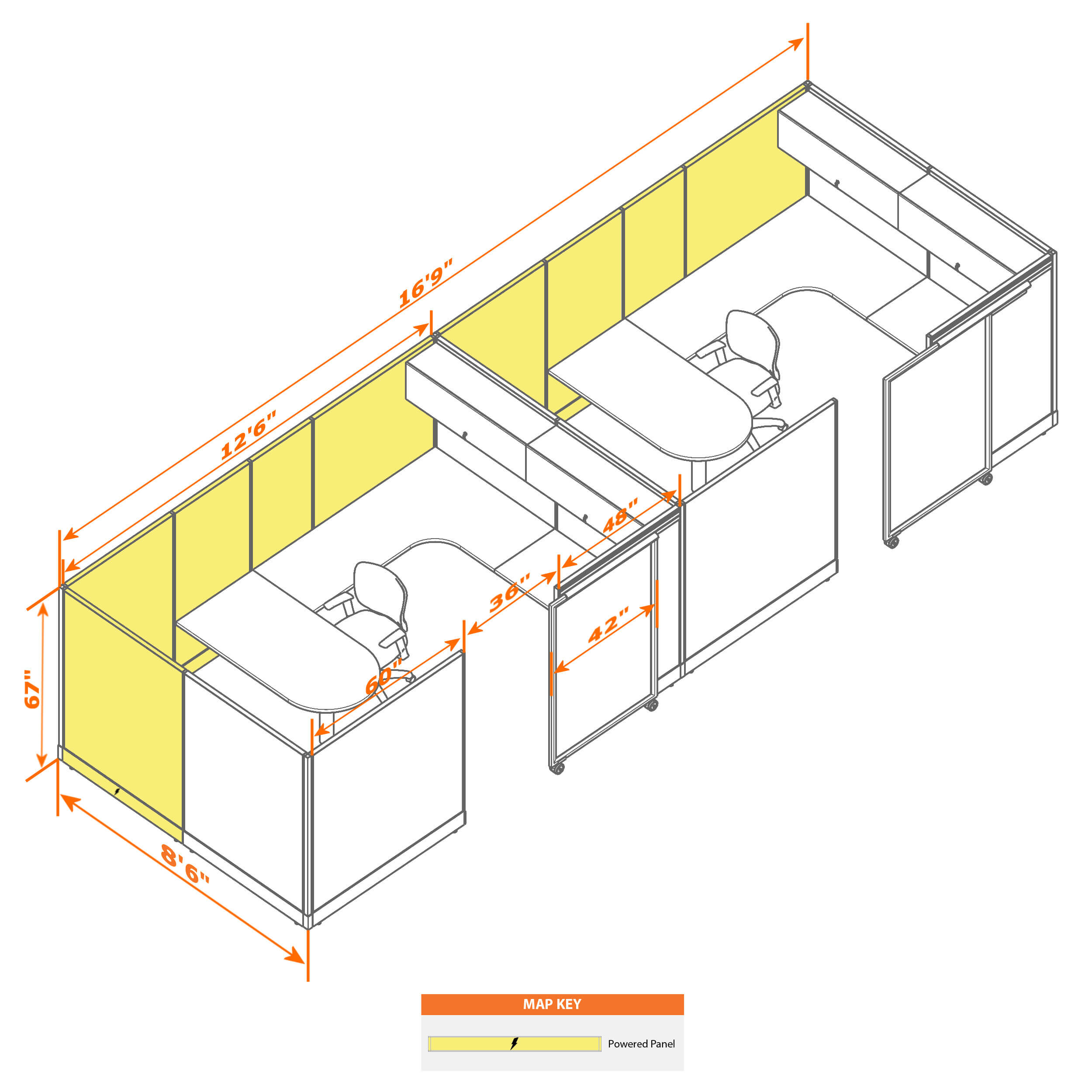 Office Cubicles with Doors 67H - Cubicle with Sliding Door 67H 2pack Inline