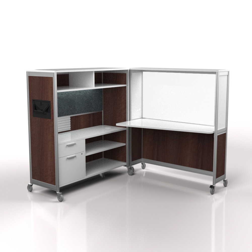 Desk on wheels amati walnut clear charcoal