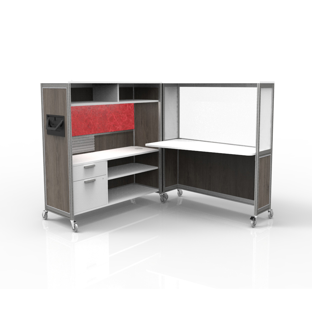 Desk on wheels blackwood clear red