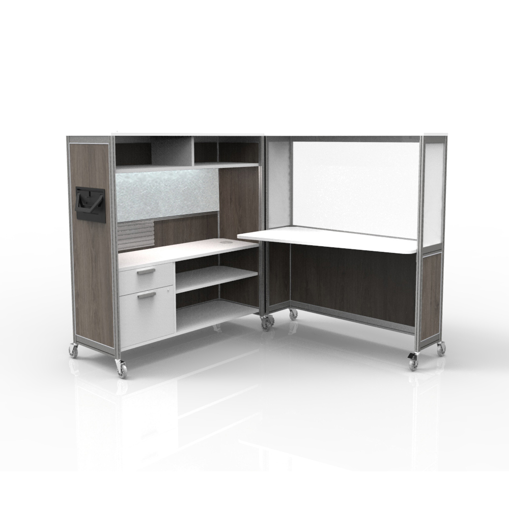 Desk on wheels blackwood clear white