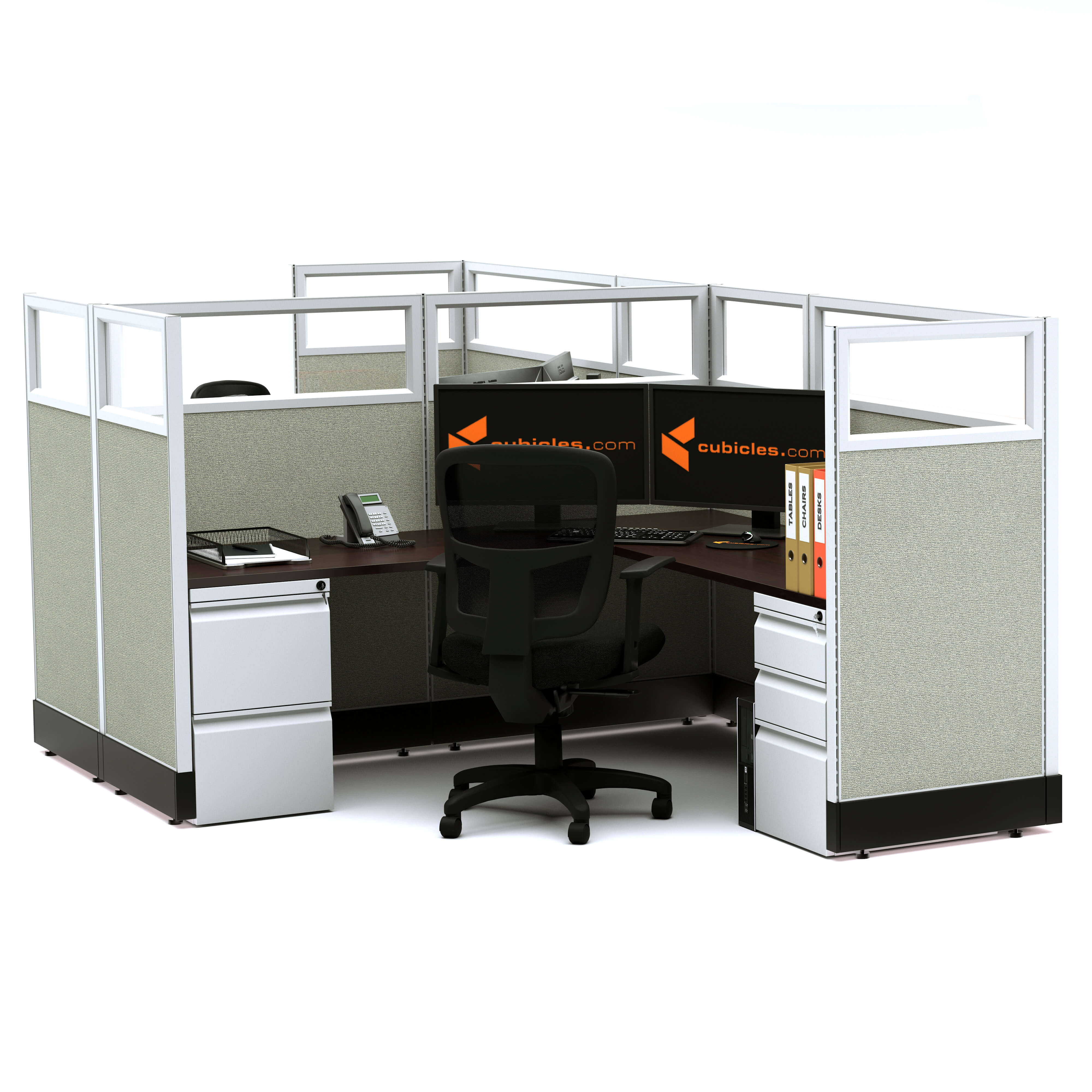 Glass office cubicles 53h 2pack cluster powered