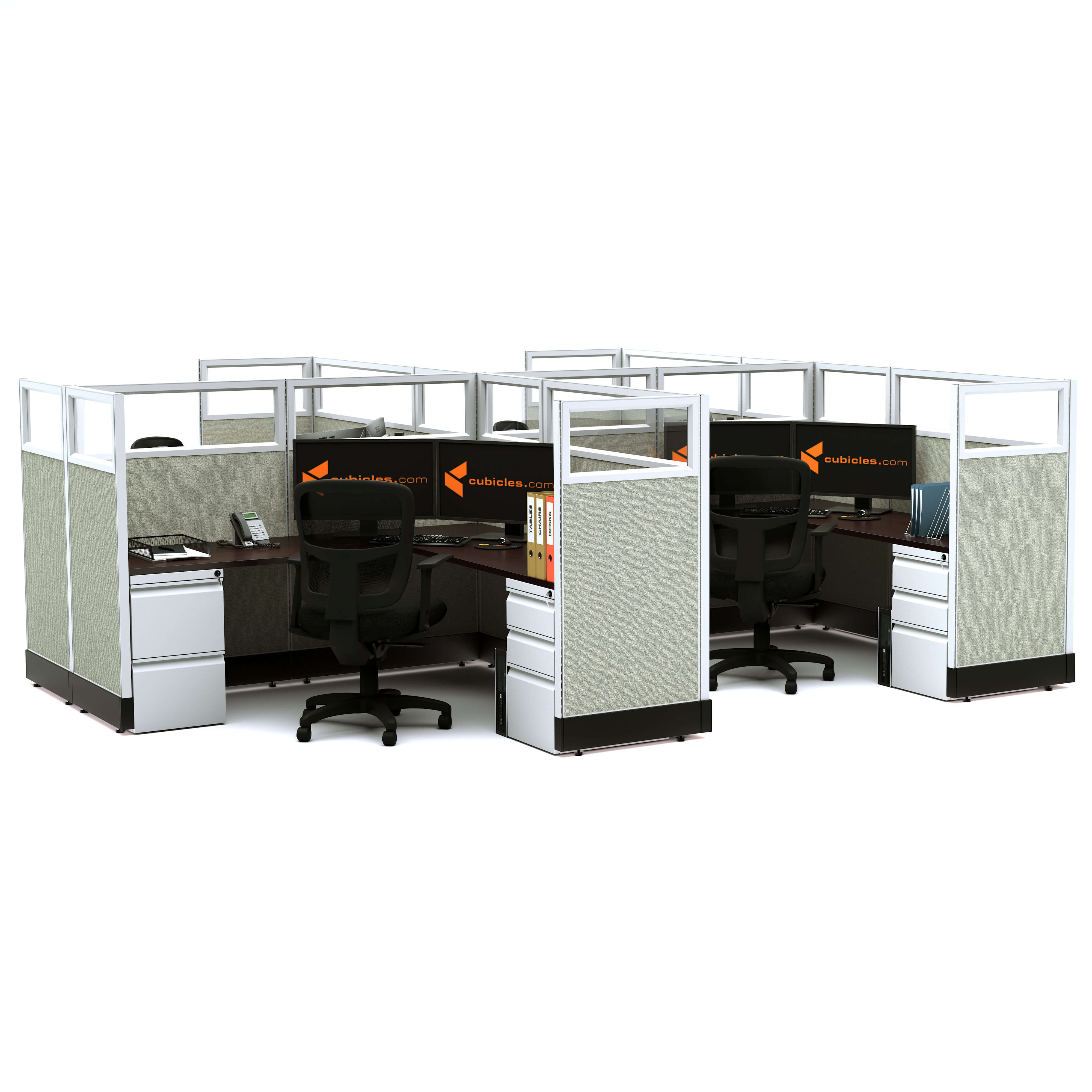 Glass office cubicles 53h 4pack cluster powered 1