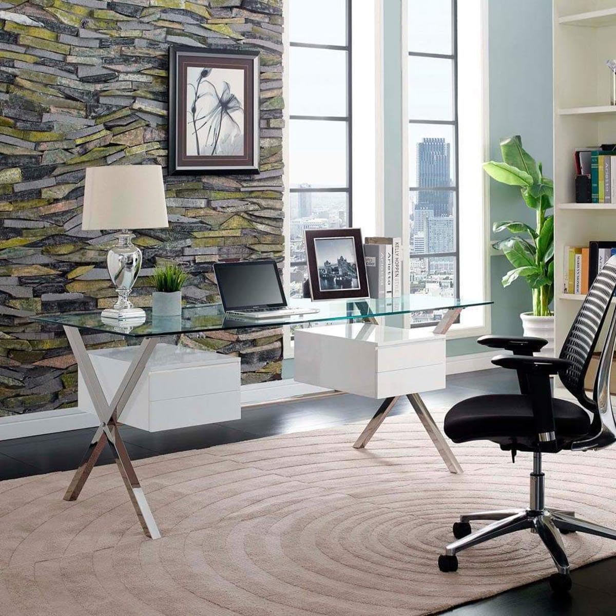 Glass top office desk environmental