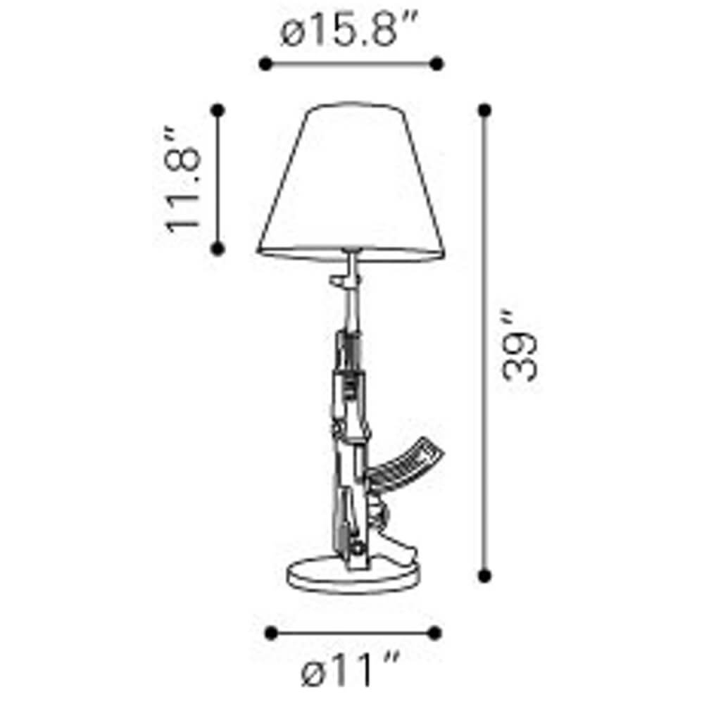 Gun lamp dimensions view