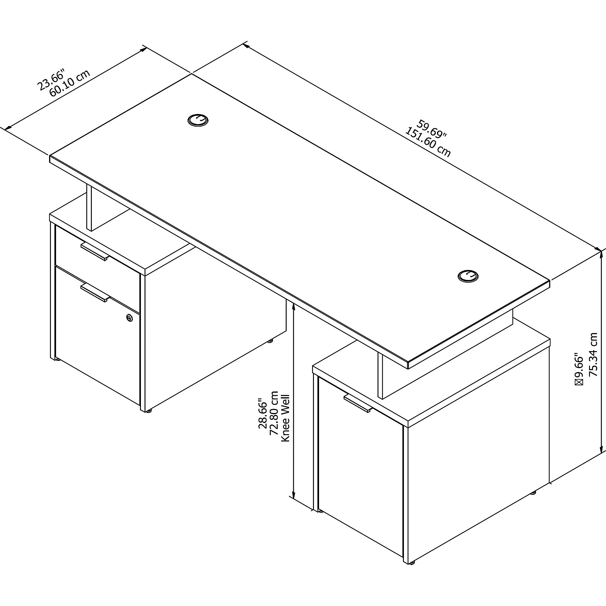 Home office furniture desk 2 drawers and dimensions 60W