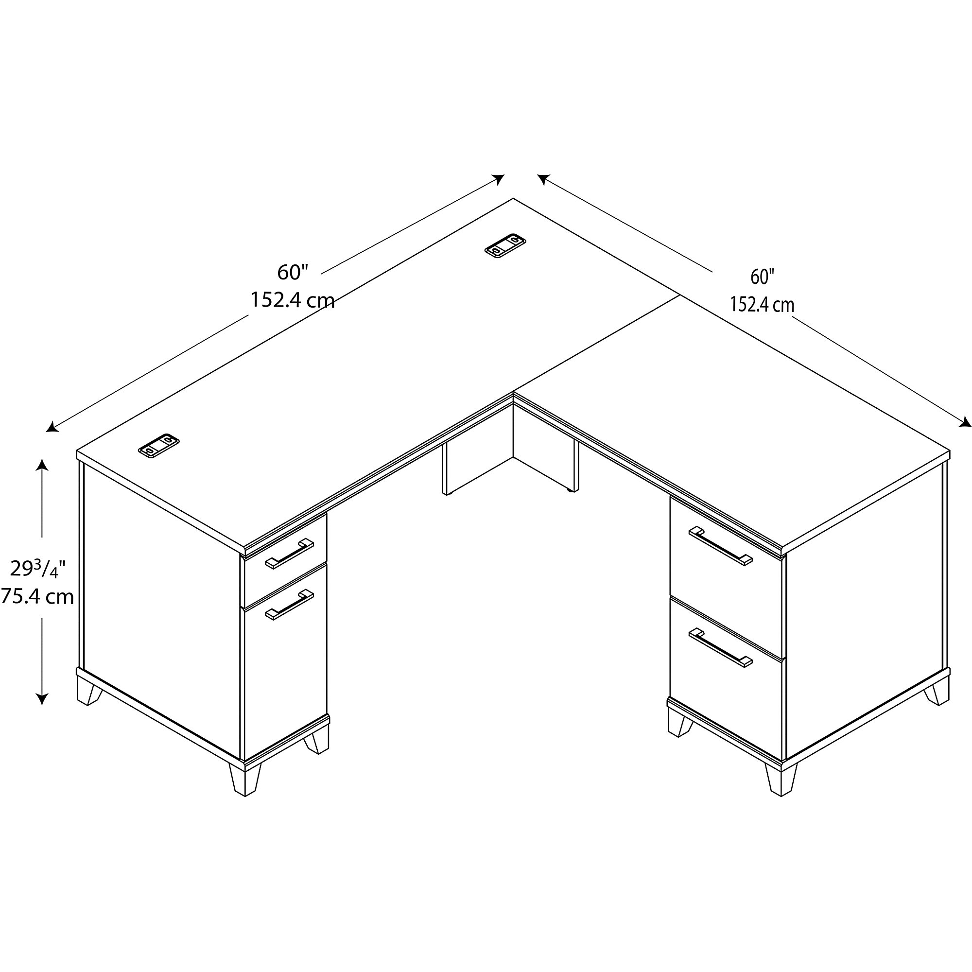Home office furniture l shaped desk with drawers dimensions 60W 1