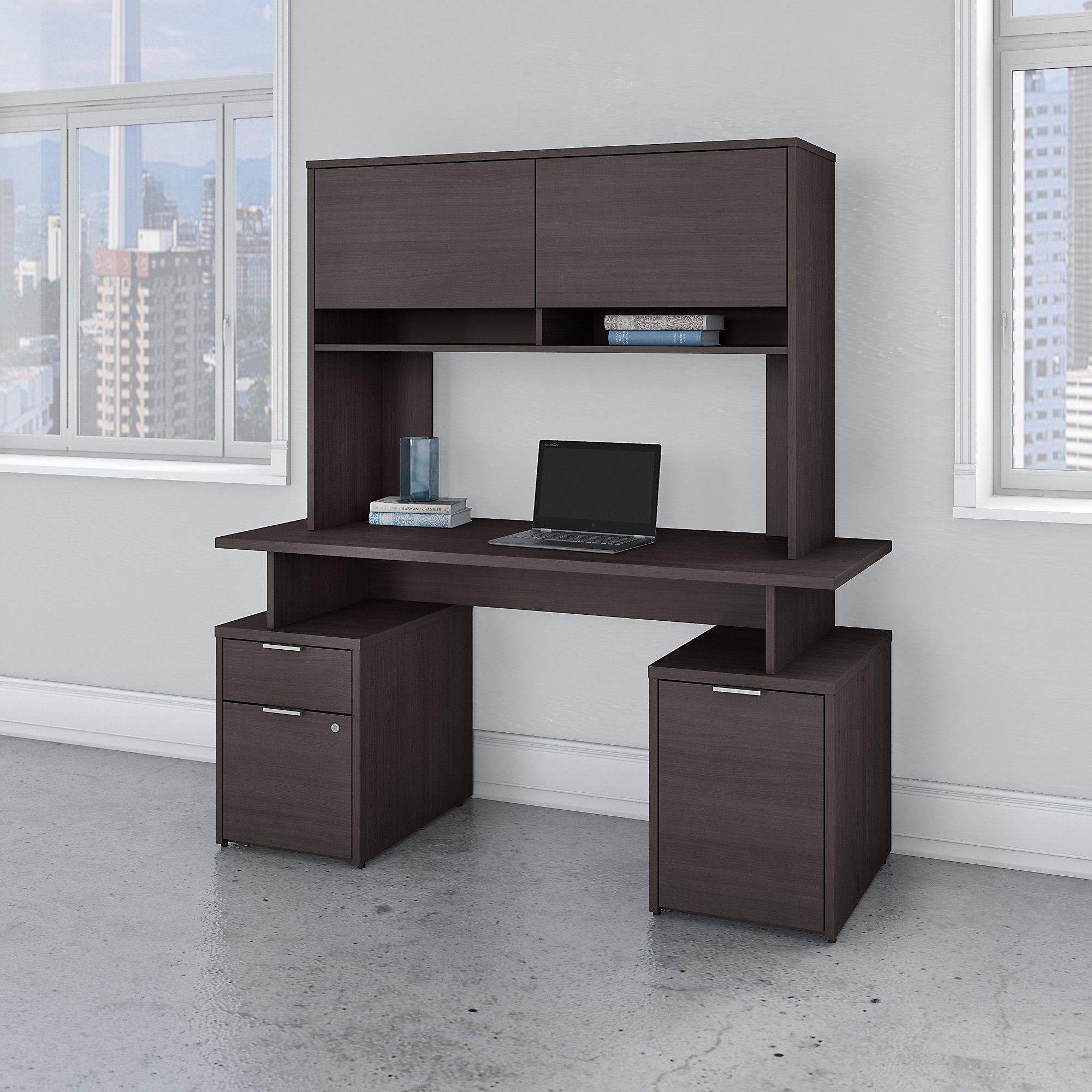 Home office furniture with hutch 2 drawes and cabinet environmental