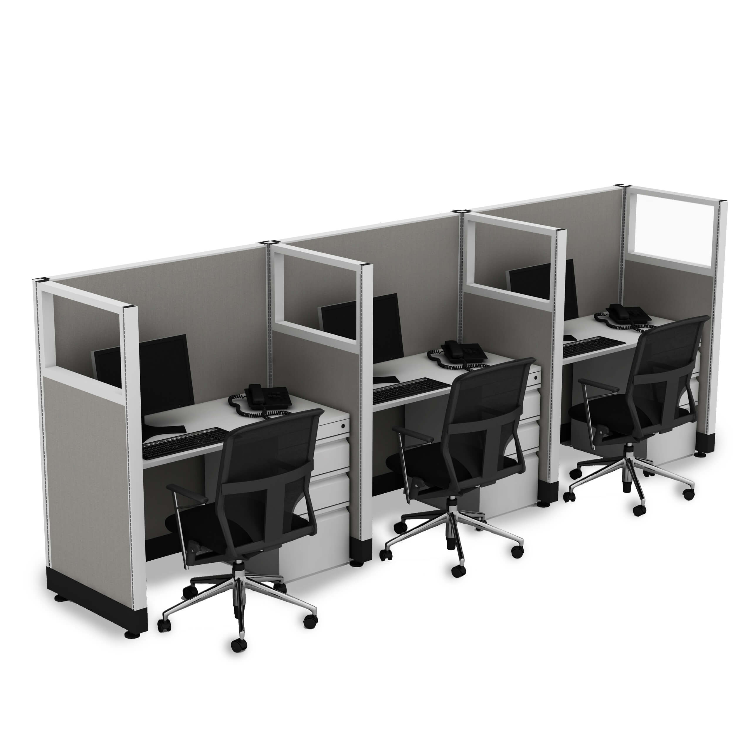 Hot Desk 53H Integrated Power - Cubicle Workstations 53H 3pack Inline Powered
