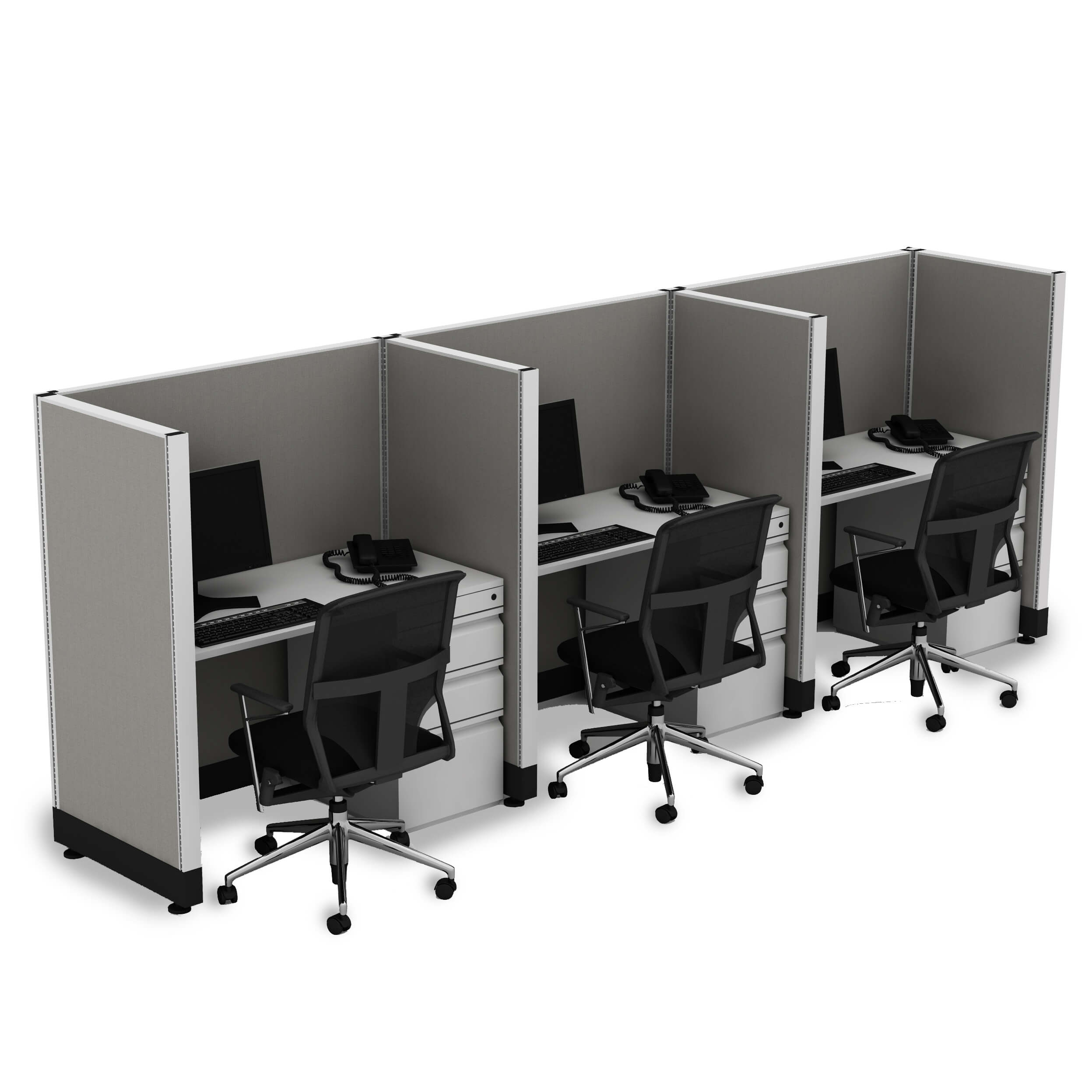 Office Hoteling 53 High Unpowered - Office Cubicle Desk 53H 3pack Inline Unpowered