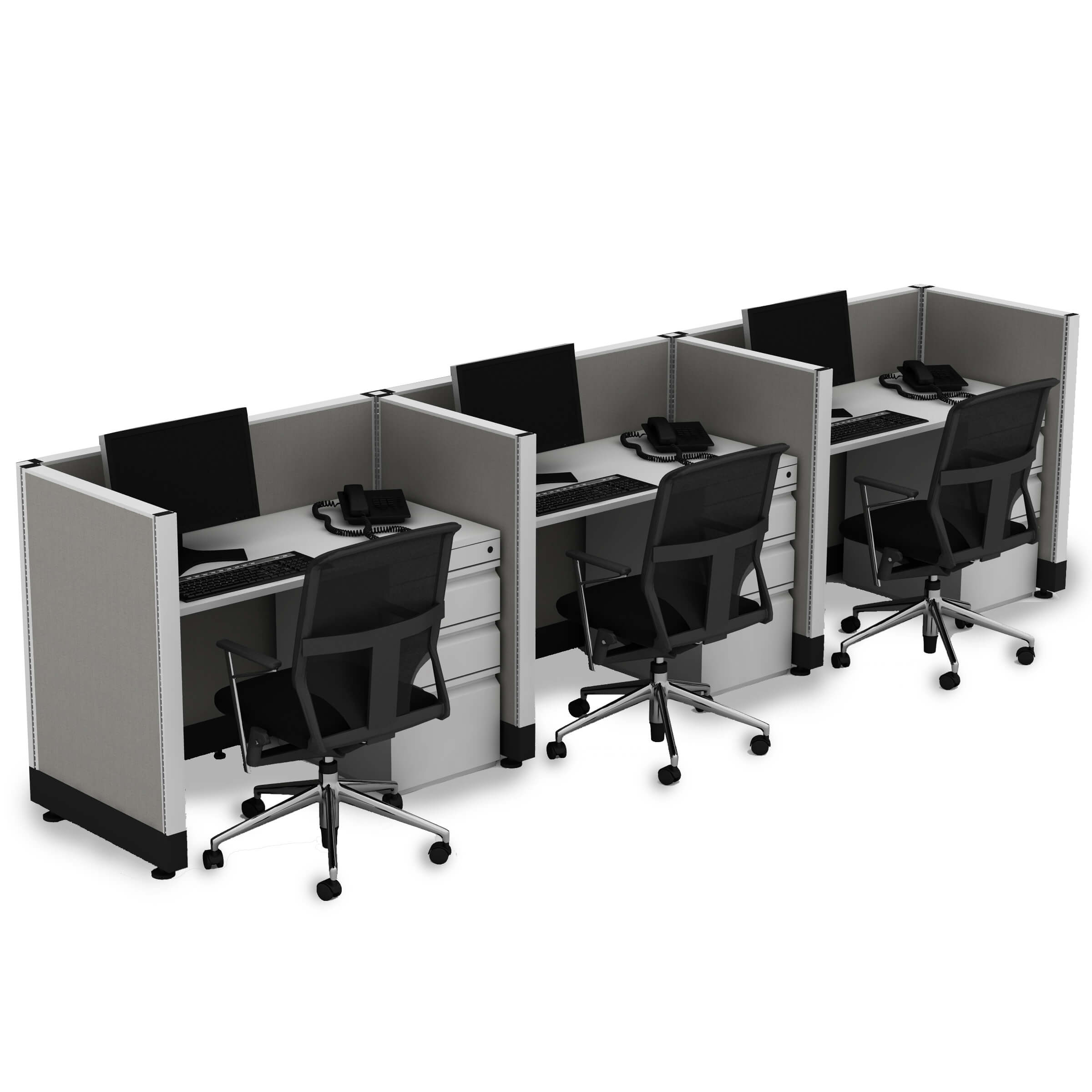 Office Hoteling 39 High Unpowered - Small Office Cubicles 39H 3pack Inline Unpowered