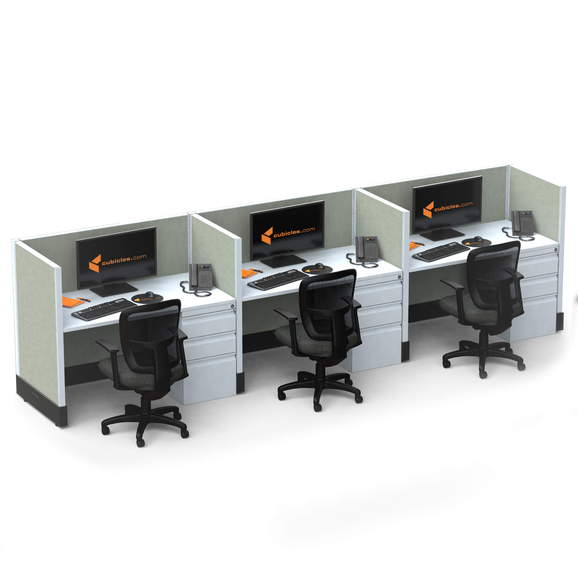 Office Hoteling 39 High Unpowered - Small Office Cubicles 39H 3pack Inline  Unpowered