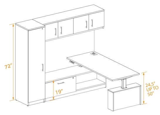 Industrial office setup with height adjustable desk 6x7 3d dims