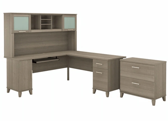 L shaped computer desk with traditional file cabinet 72 w highlight ash gray L shaped computer desk with traditional file cabinet 72 w highlight ash gray