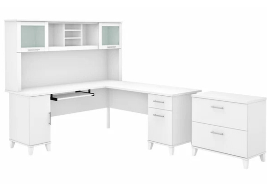 L shaped computer desk with traditional file cabinet 72 w highlight white 1 L shaped computer desk with traditional file cabinet 72 w highlight white 1