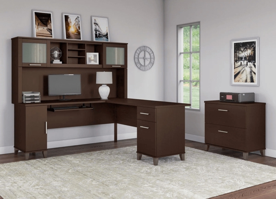 L shaped computer desk with traditional file cabinet 72 w space view mocha cherry 1 L shaped computer desk with traditional file cabinet 72 w space view mocha cherry 1