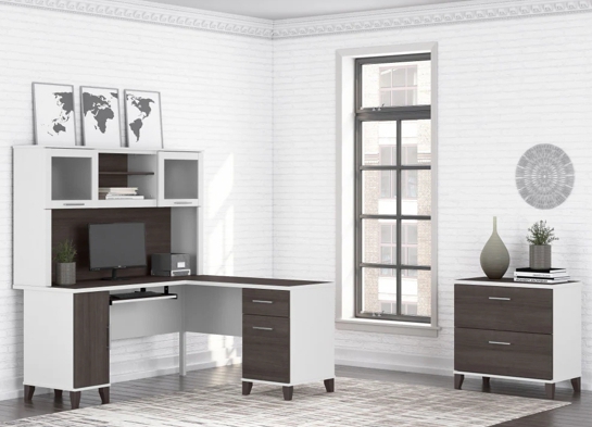 L shaped computer desk with traditional file cabinet 72 w space view storm gray white 1 L shaped computer desk with traditional file cabinet 72 w space view storm gray white 1