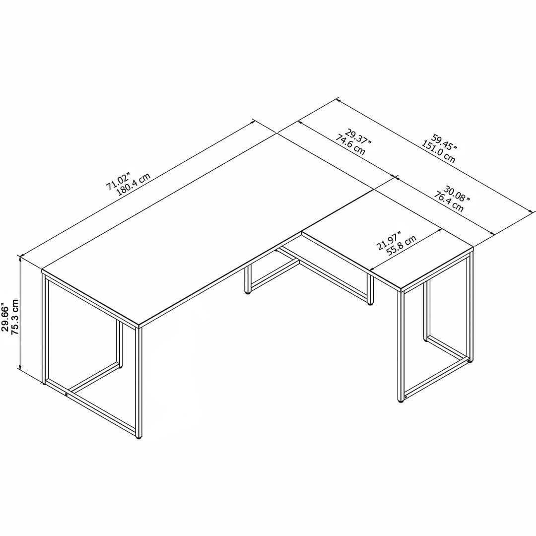 Harmony 70 inch l shaped desk 71w x 60d dimensions