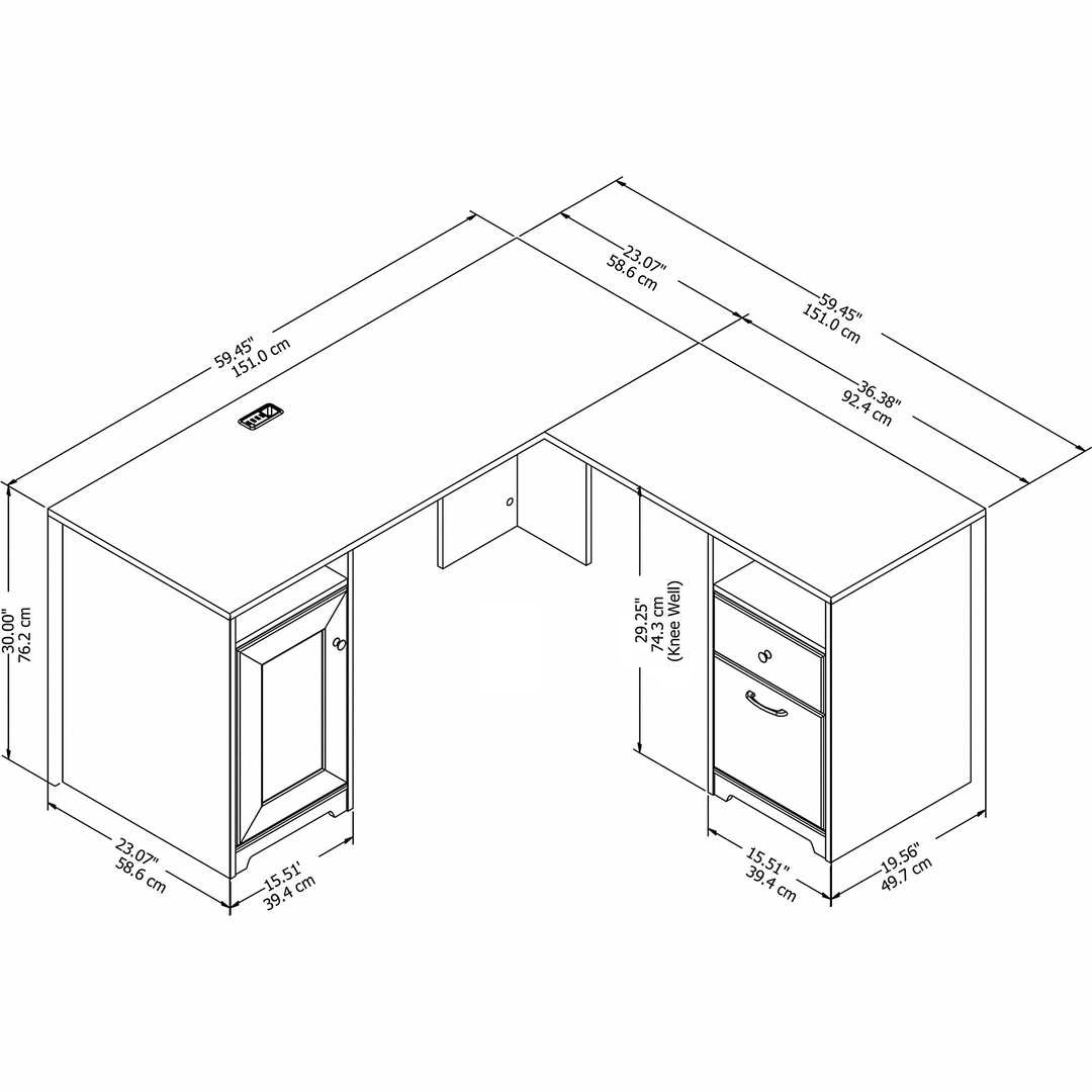 Machias l shaped desk small space 60w x 60d measures