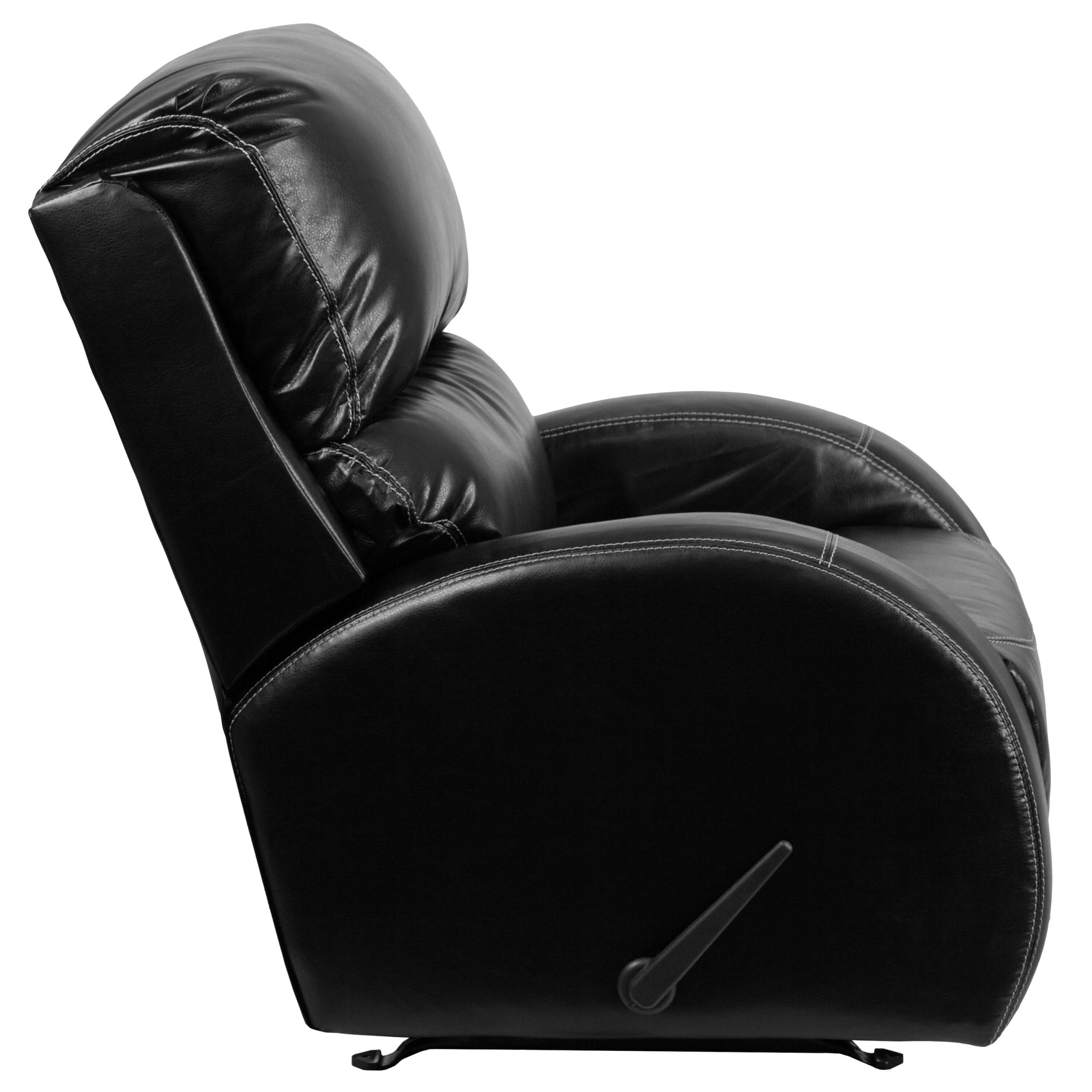 Leather rocking recliner side view