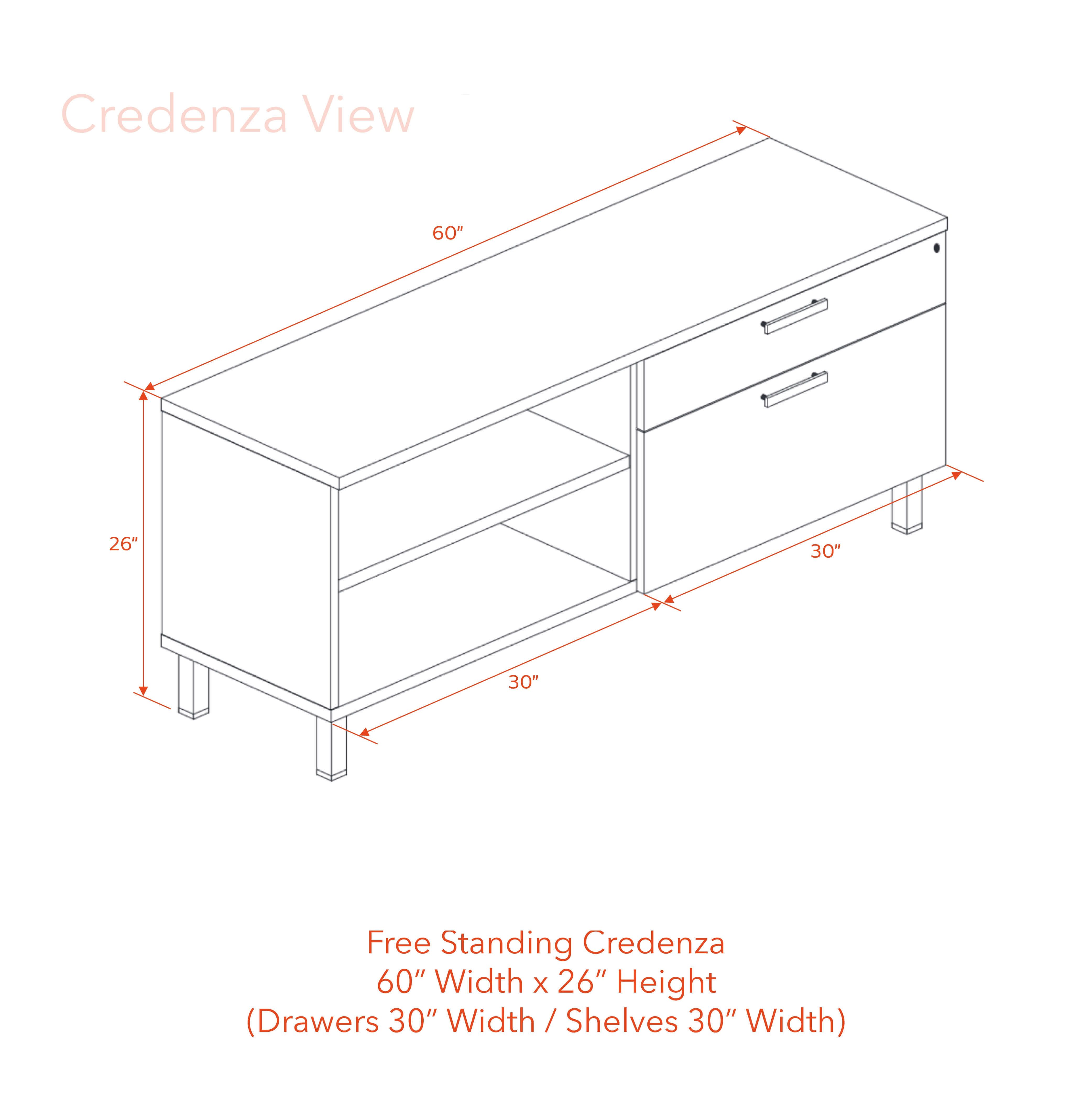 Free standing modern credenza 60 view 1