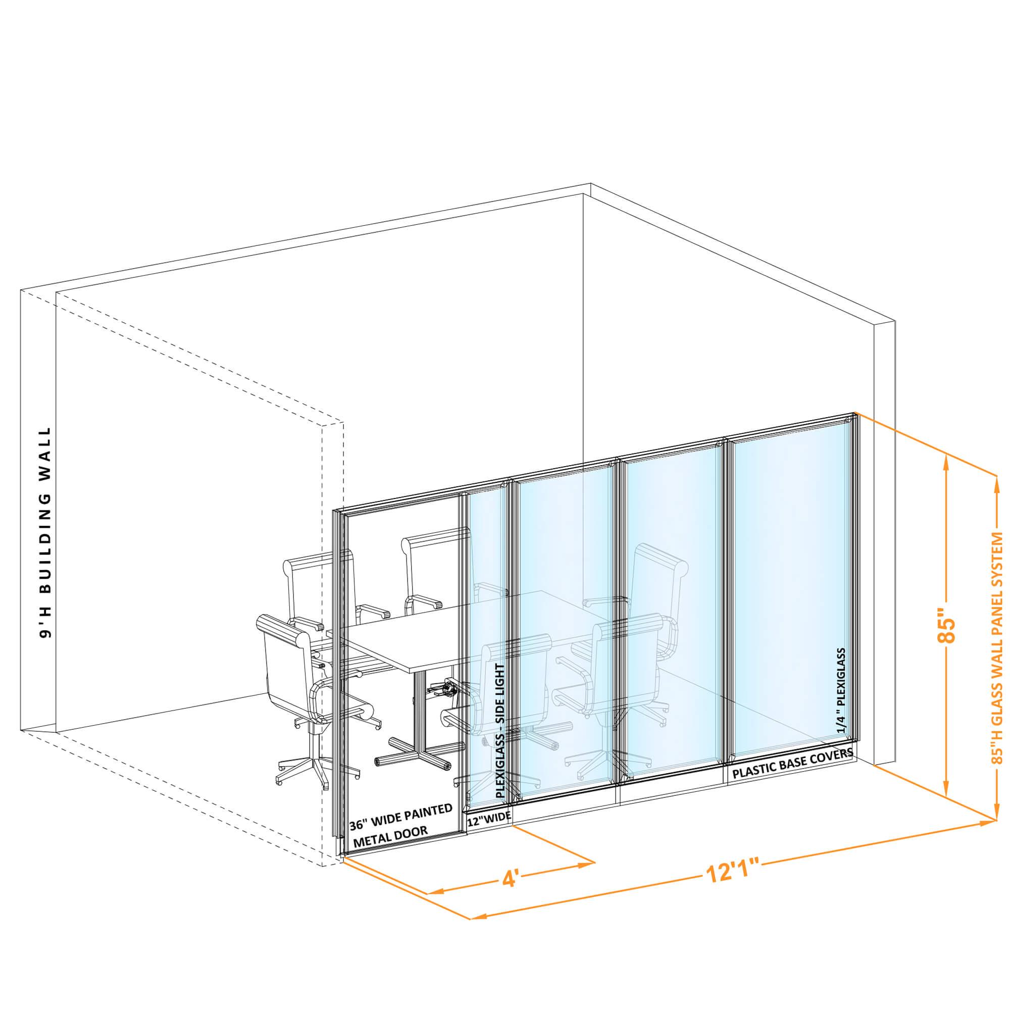 Modular glass office walls GWCR I 120x850
