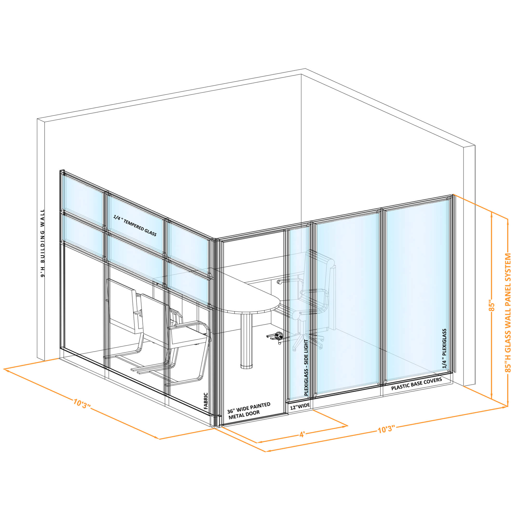 Modular glass office walls GWO L 100x100x850 1