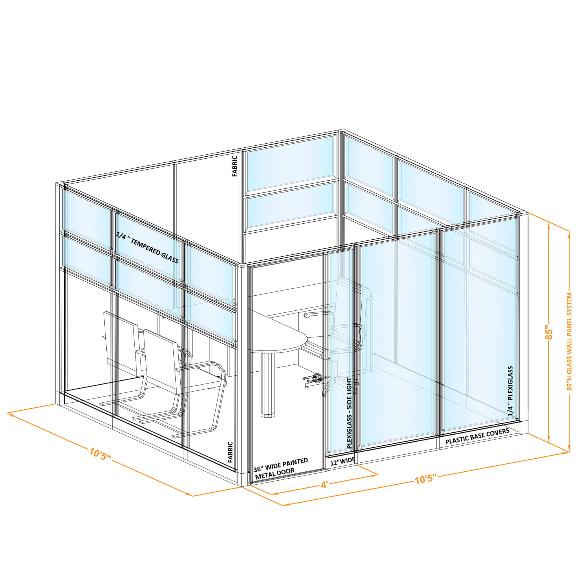 Modular glass office walls GWO O 100x100x850