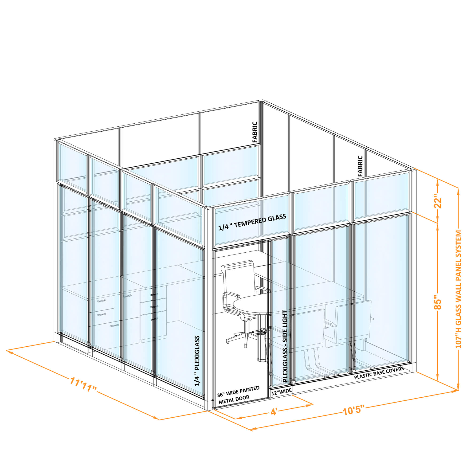 Modular glass office walls GWO O 100x116x1070