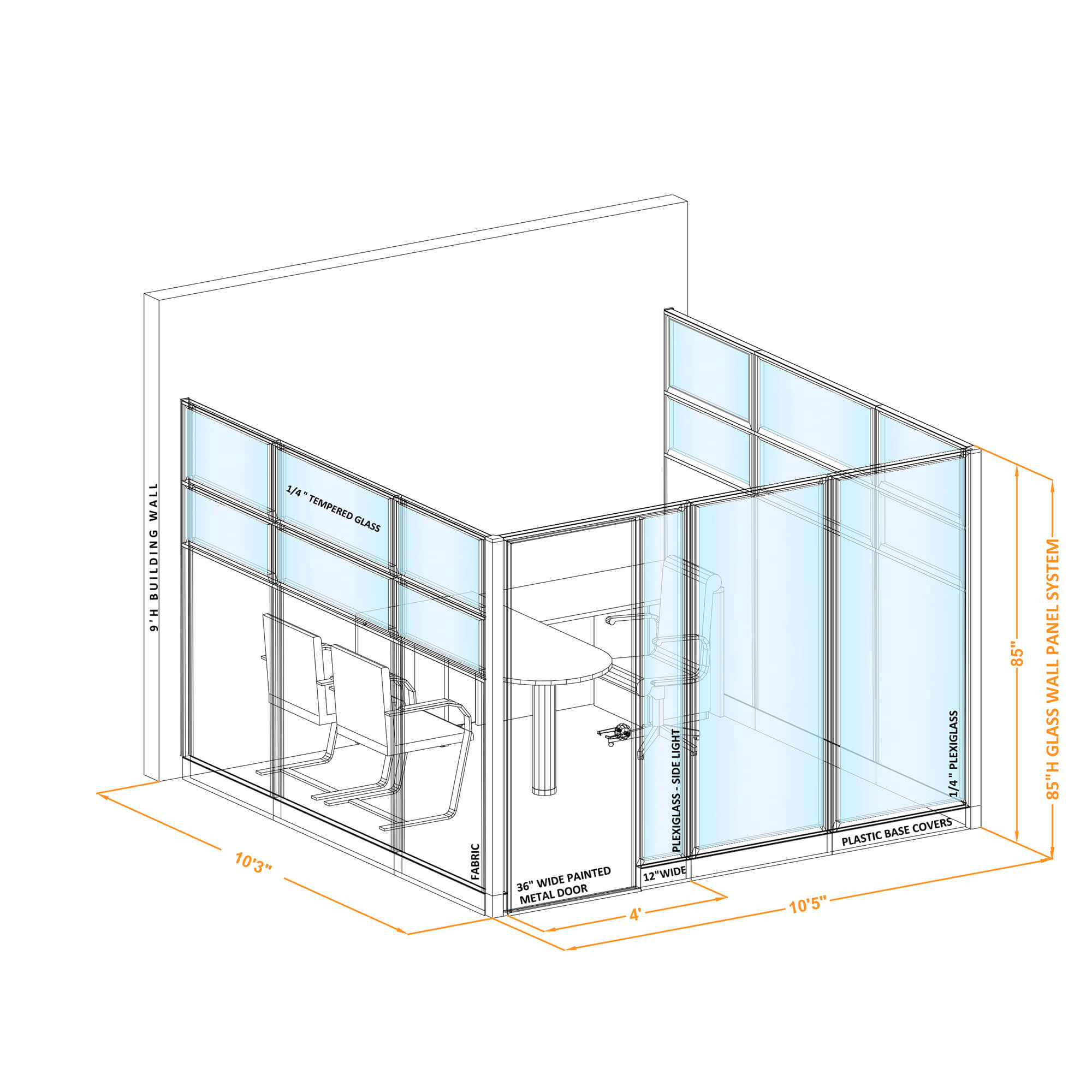 Modular glass office walls GWO U 100x100x850