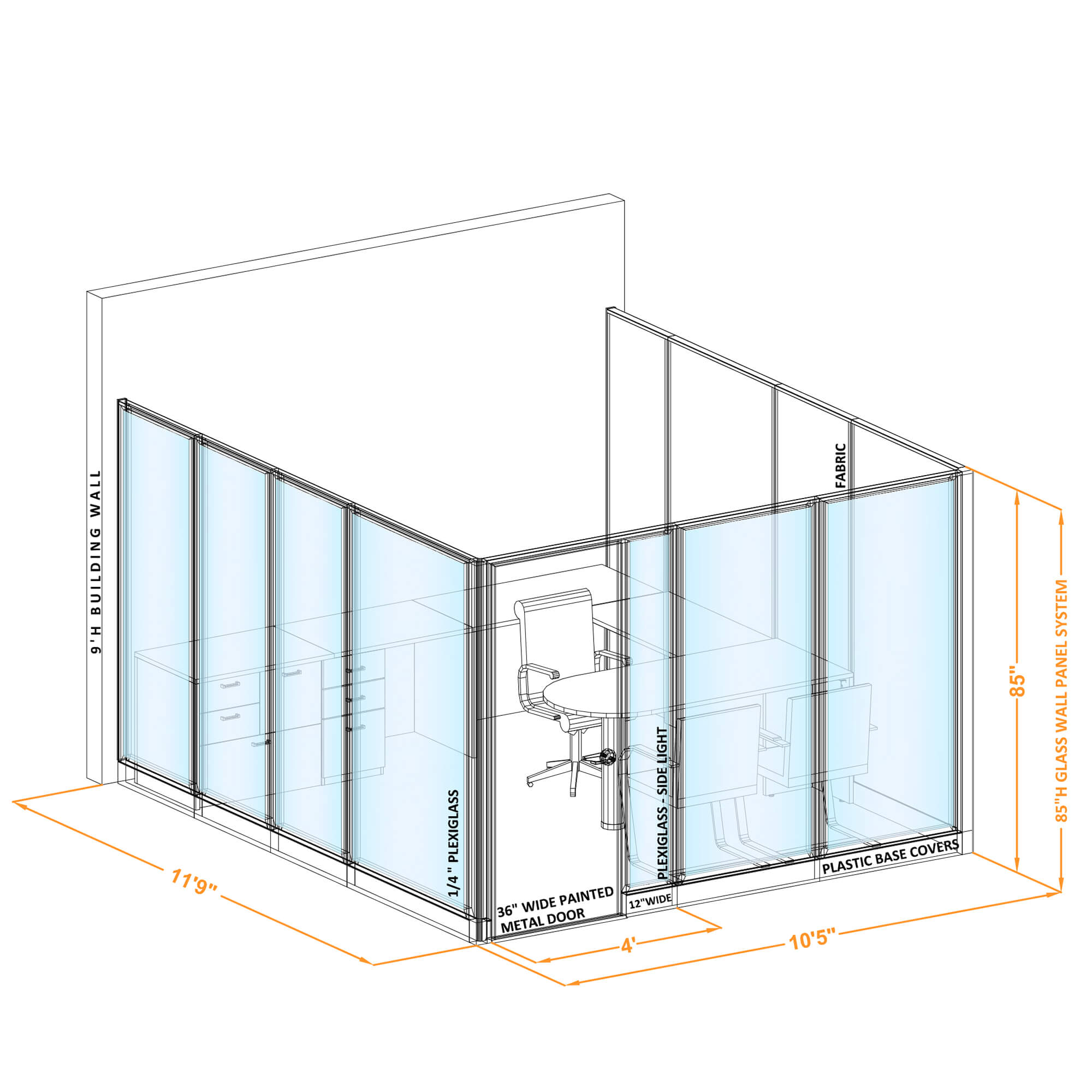 Modular glass office walls GWO U 100x116x850