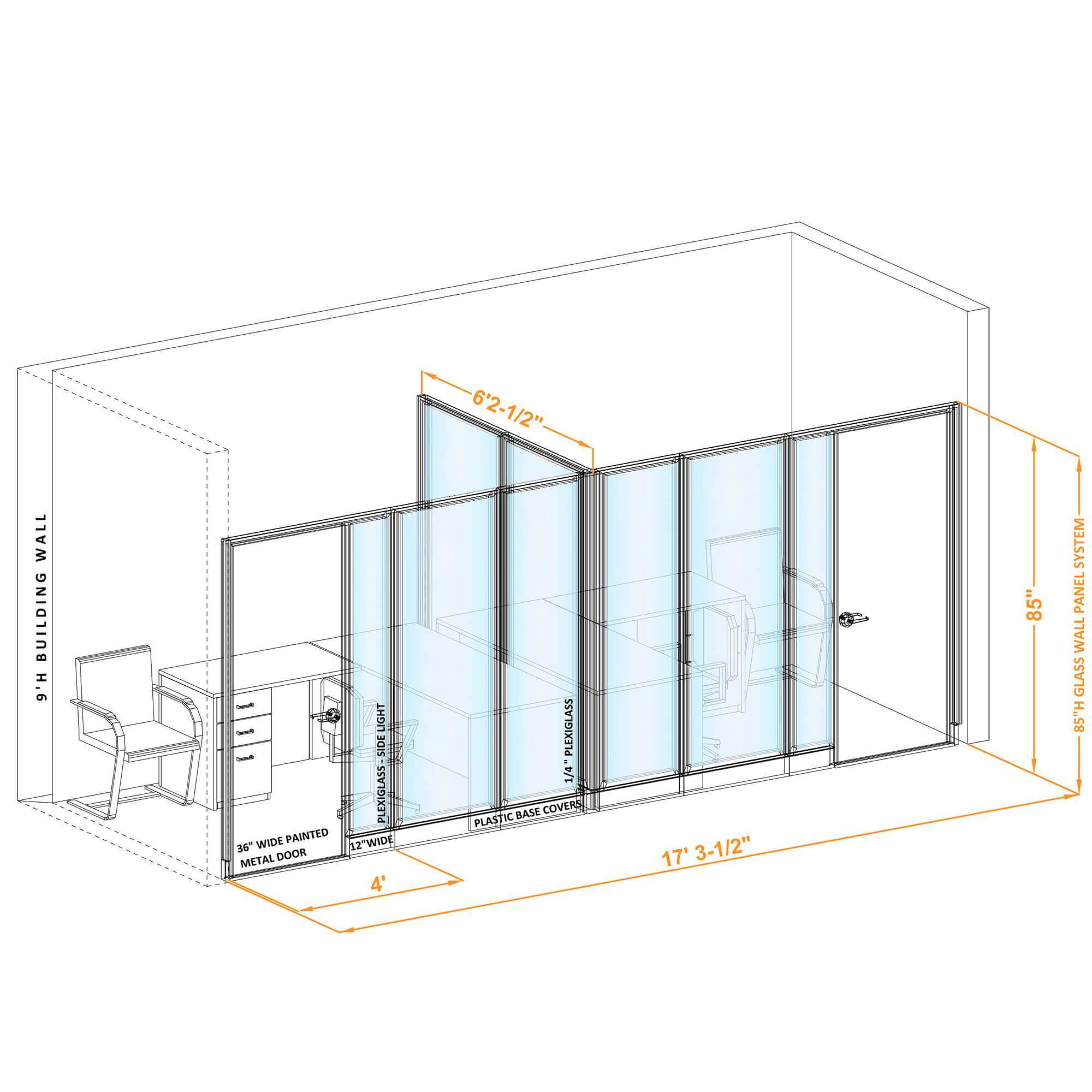 Modular glass office walls T 86x60x850