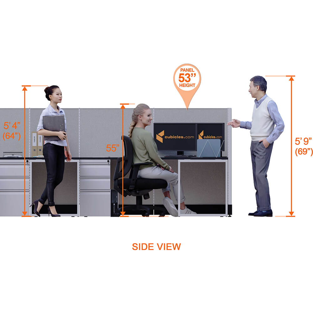 Commercial office furniture 53h 2pack bullpen side view heights