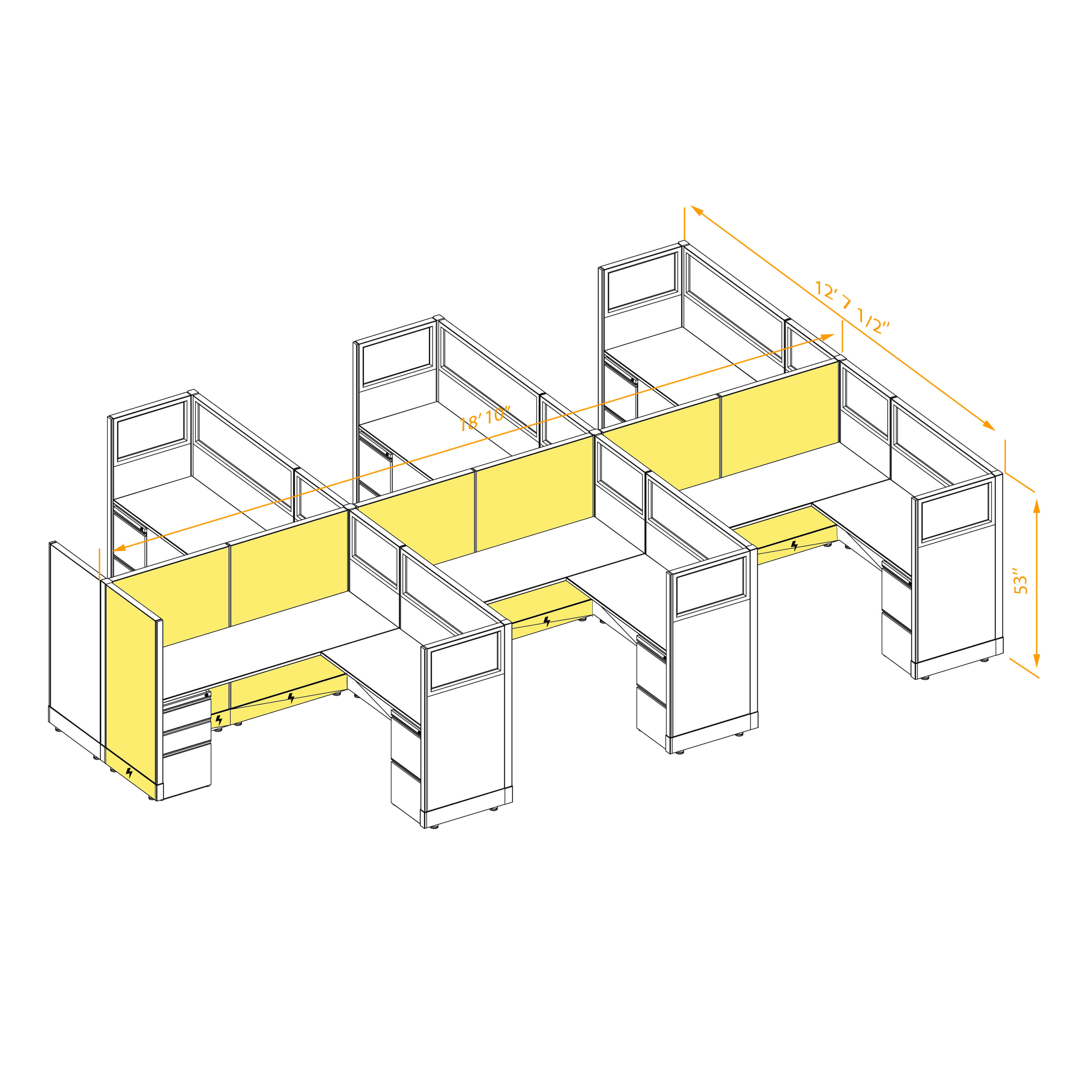 Modular furniture 53h with partial glass panels powered CUB 6C 53 P 66 PGL ESP WH PSO2