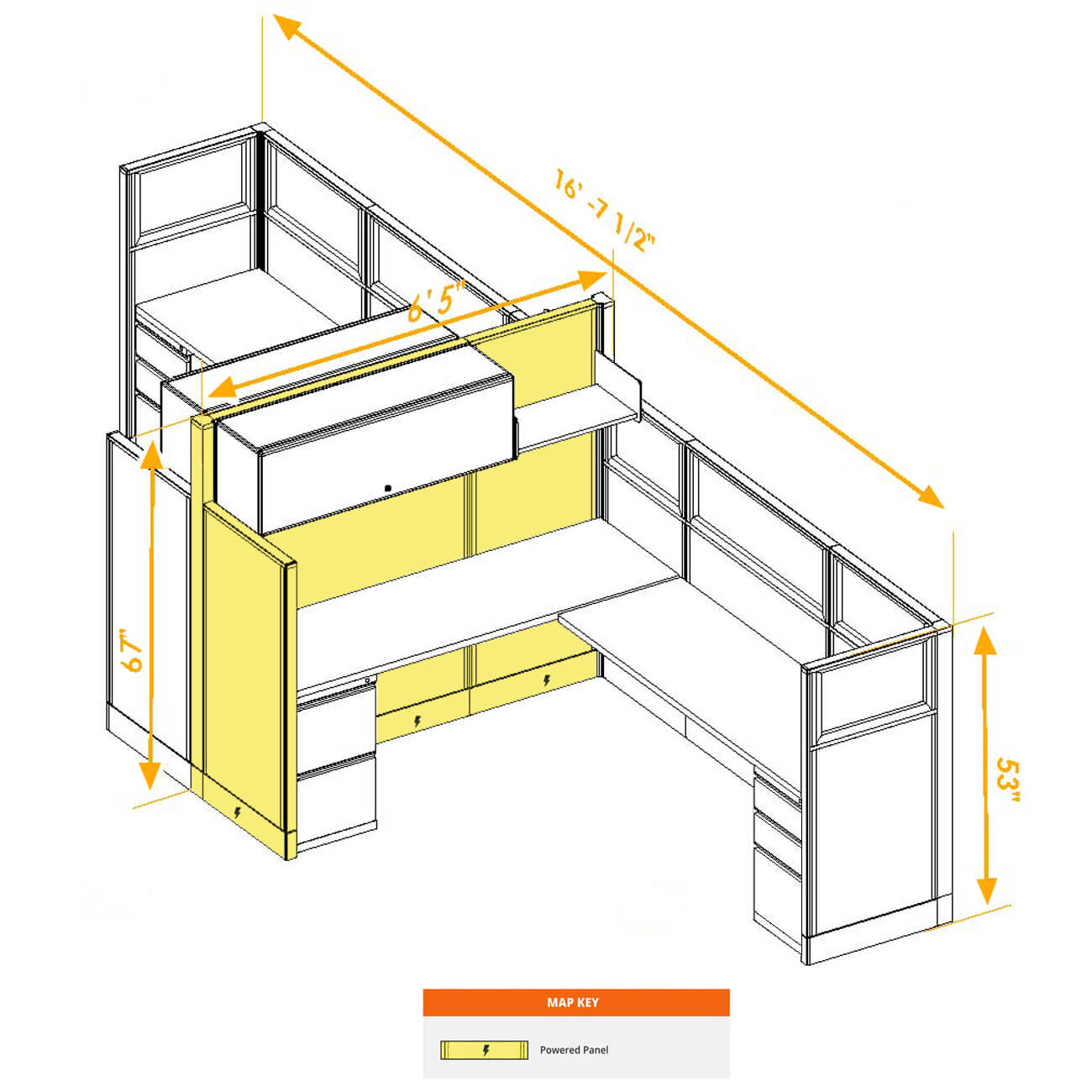 Modular furniture mixed height powered CUB 2C 53 67 P 68 PGL ESP WH PSO2