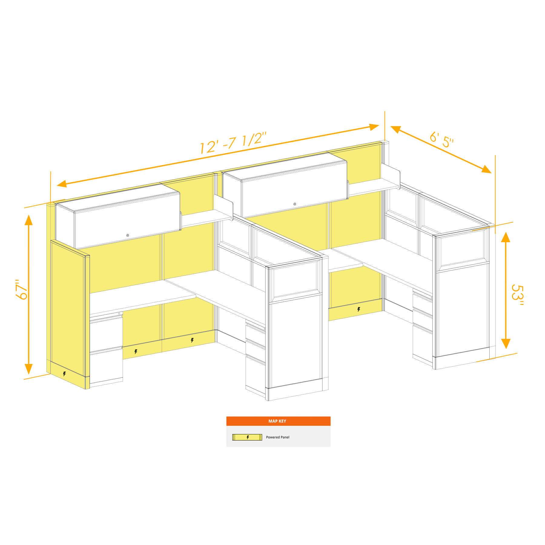 Modular furniture mixed height powered CUB 2I 53 67 P 66 PGL ESP WH PSO2