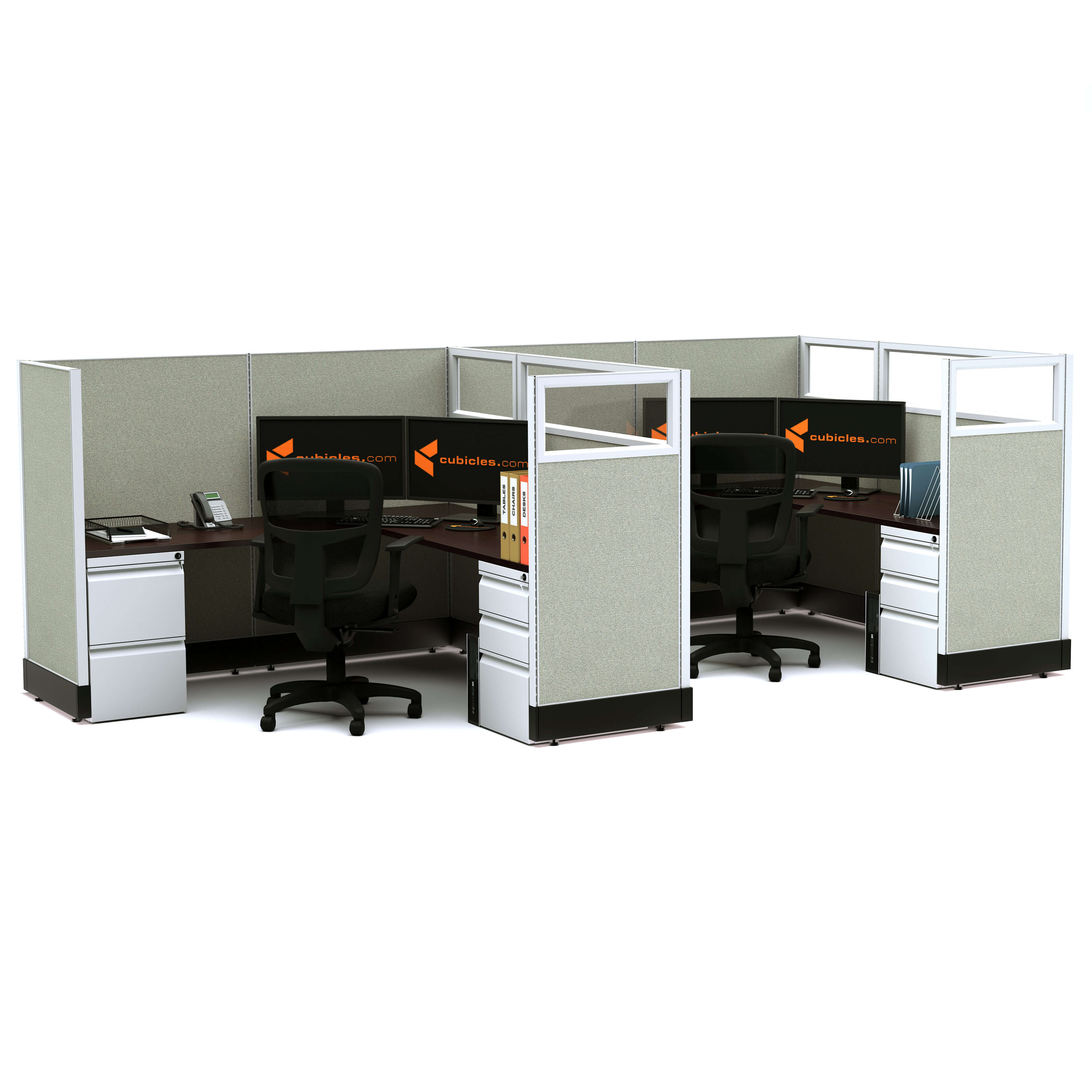 Modular office furniture partial glass office cubicles 53h 2pack inline non powered