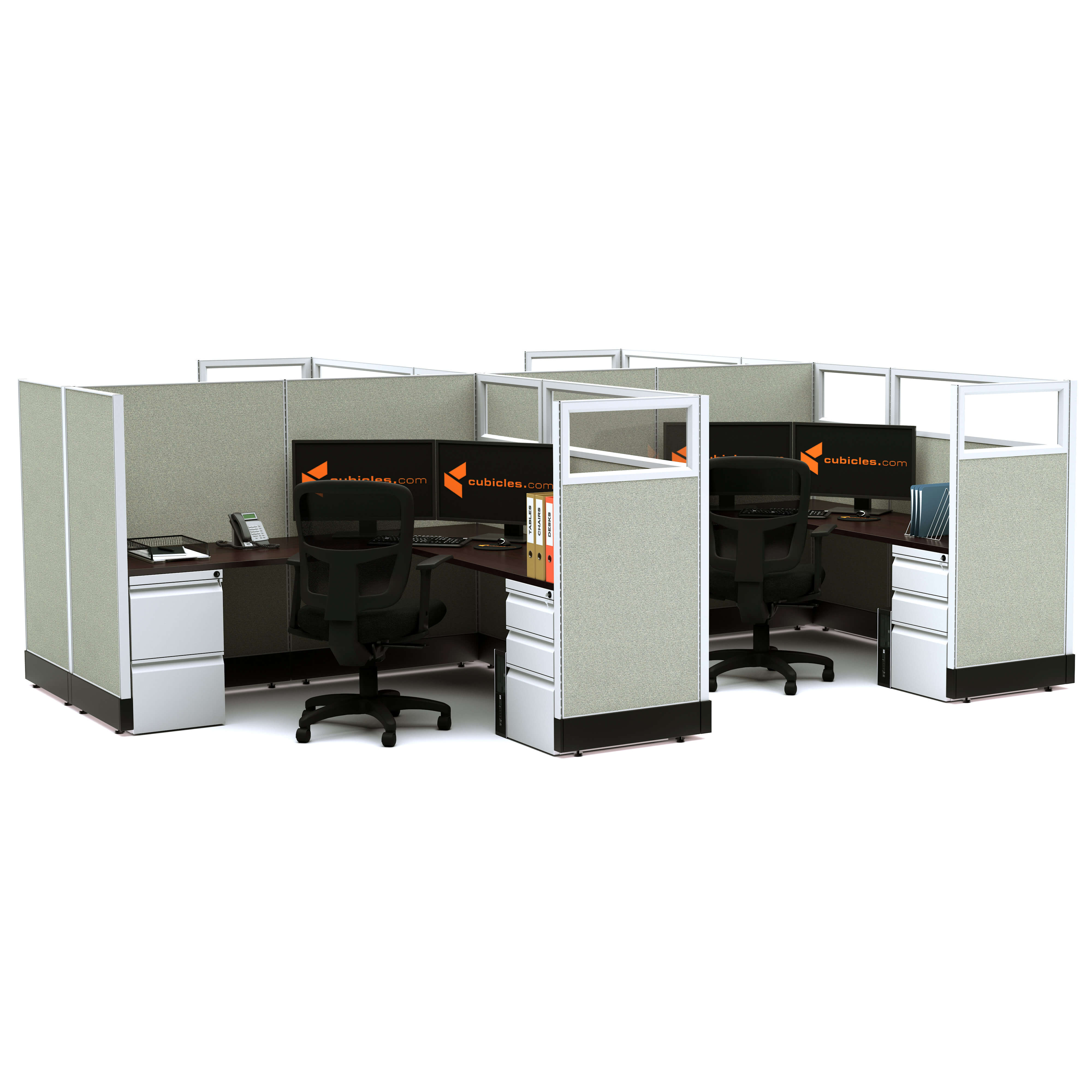 Modular office furniture partial glass office cubicles 53h 4pack cluster non powered