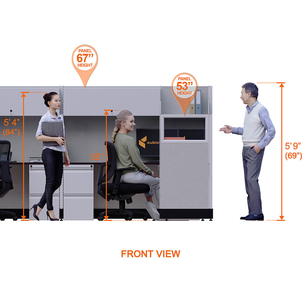 Modular office workstations 53 67h 2pack bullpen front view heights