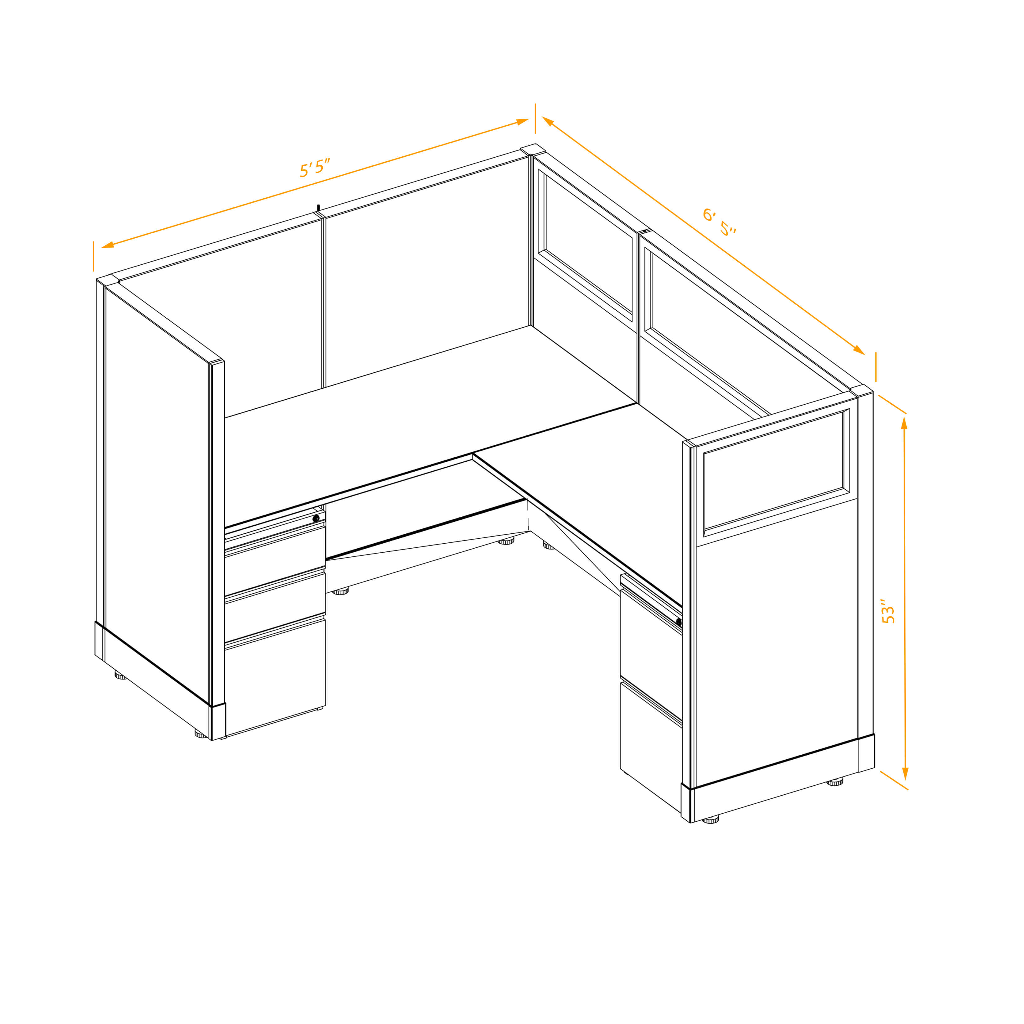 Office workstations 53h with partial glass panels unpowered CUB 1 53 NP 56 PGL ESP WH PSO2