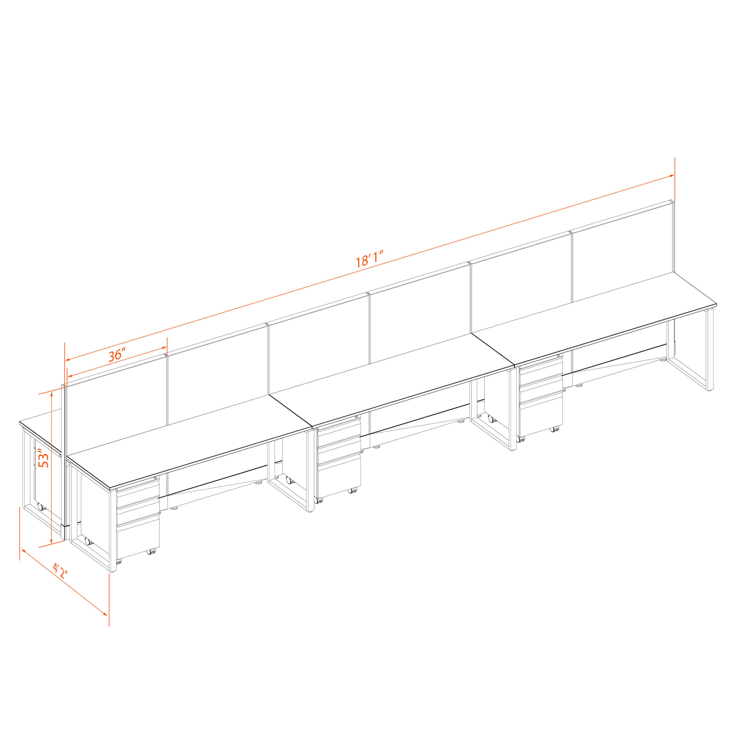 Office benching systems CUB B 6 39 62 WHT WH PSO2