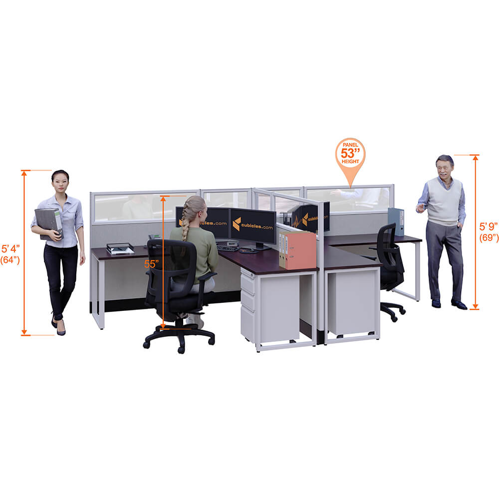 Open office desks 53h 2pack t cluster glass perspective heights