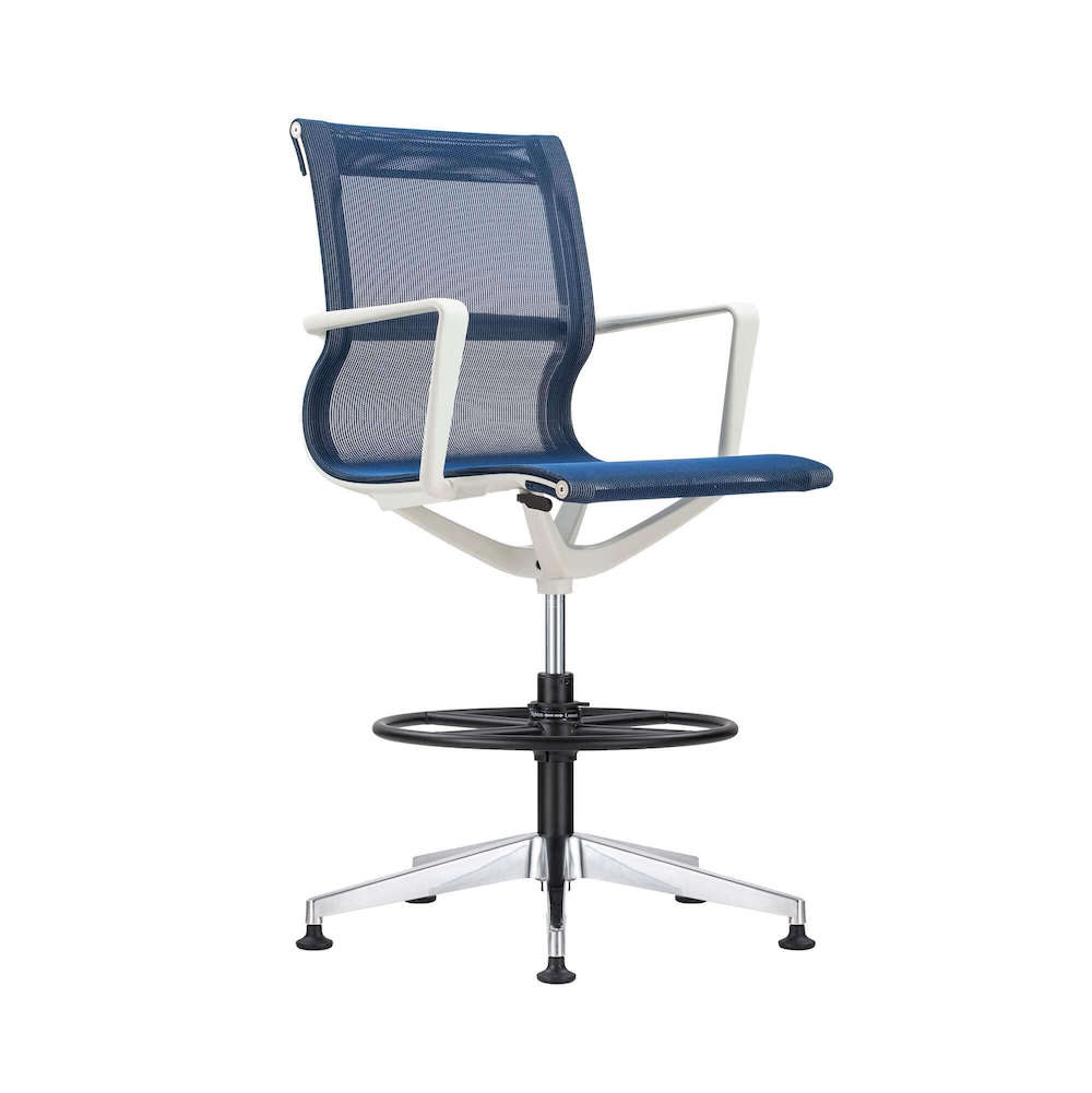 Office chair for standing desk ergonomic stool for standing desks drafting chair stool white frame and blue angle view