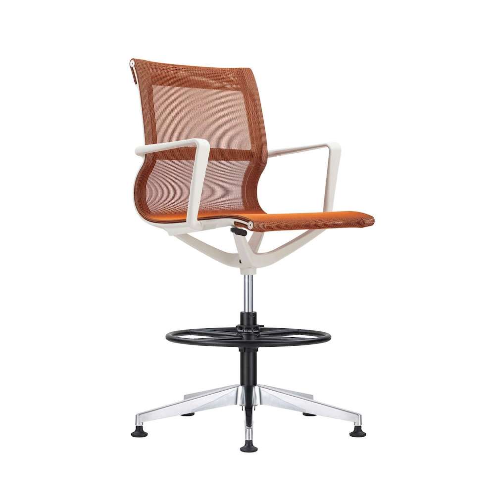 Office chair for standing desk ergonomic stool for standing desks drafting chair stool white frame and orange angle view