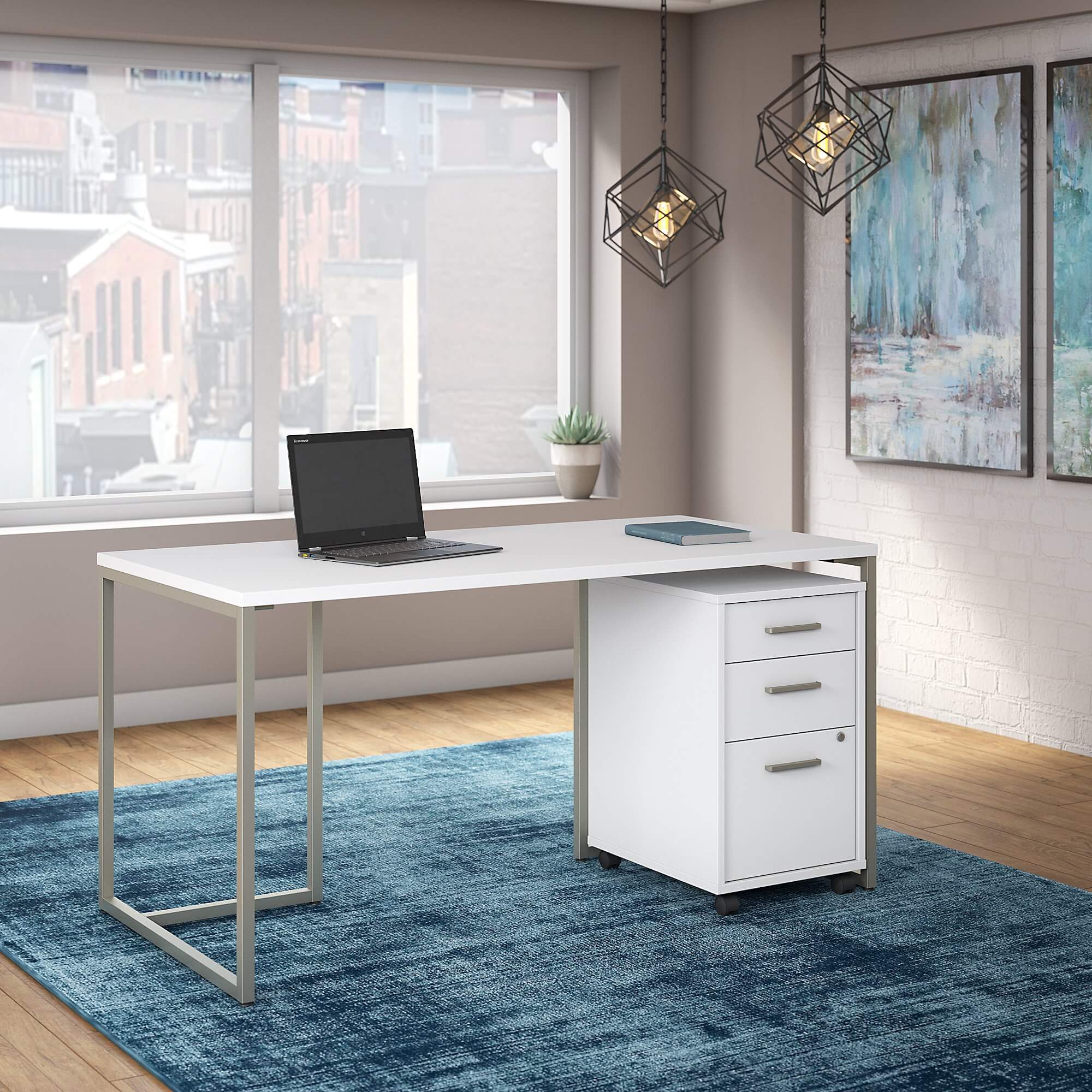 Office desk in white overview