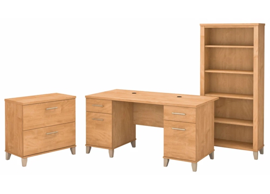 Office desk with 2 file drawers and 5 shelf bookcase highlight maple cross Office desk with 2 file drawers and 5 shelf bookcase highlight maple cross