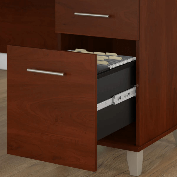 L shaped computer desk with 5 shelf bookcase 60W details 1