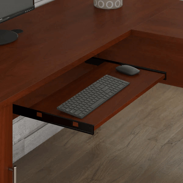 L shaped computer desk with 5 shelf bookcase 60W details 3 1